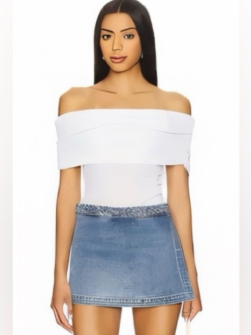 Sanctuary White Off-Shoulder Ribbed Tee Large NWT